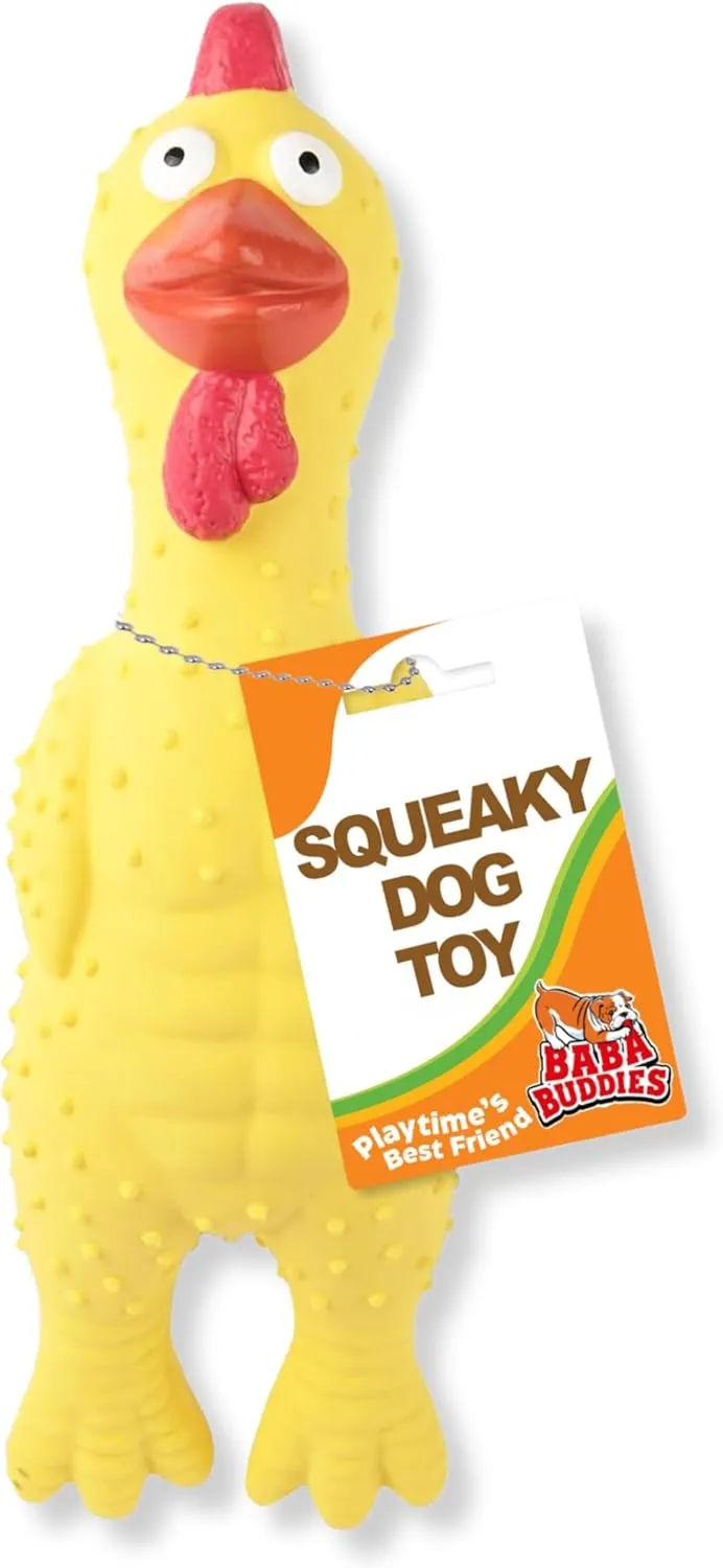 100% Natural Latex Squeaky Dog | Durable Rubber Chicken Chew Toy for Small & Large Dogs | Funny Screaming Chicken | Safe & Interactive Toy for Play, Teething and Boredom | Tough Design