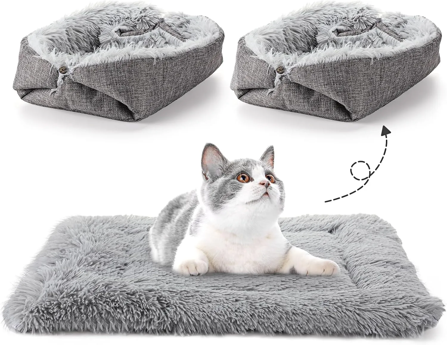 2 Pcs Self Warming Cat Dog Bed, Self Heating Cat Dog Mat Soft Washable Warm Fluffy Pet Pad Calming Cushion Bed for Indoor Outdoor Crate Pets Small Sleeping, 24 x 20 Inch(Gray)