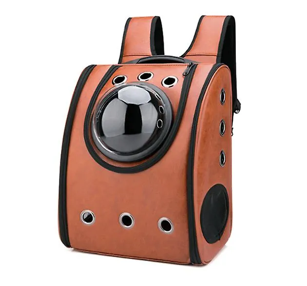 32*20*40cm brown Space capsule pet backpack PU pet breathable bag small cat and dog outing backpack AZ22009