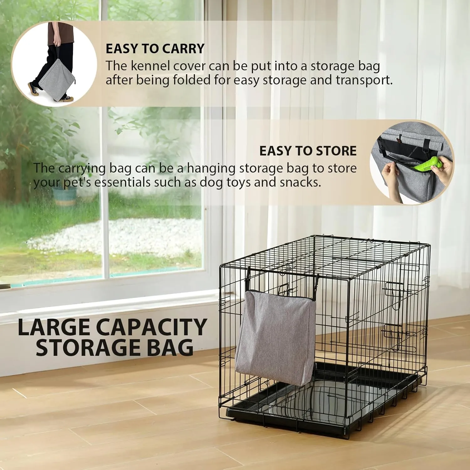 600D Dog Crate Cover, Waterproof Pet Kennel Cover with Storage Bag Fit for 36 Inch Wire Crate Dog Cage, 36 Inches, Gray