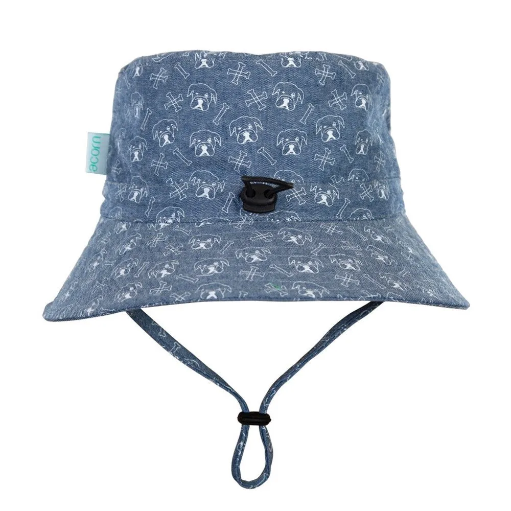 Acorn Kids: Wide Brim Bucket Hat Bulldog Chambray White