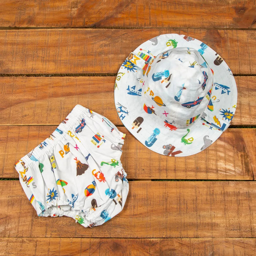 Alphabets Blue Organic Sun Hat