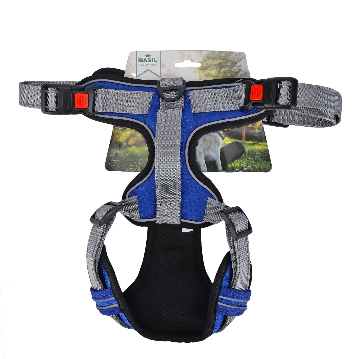 BASIL Dog Handle Harness No-Pull Adjustable Vest Harness, Reflective Blue