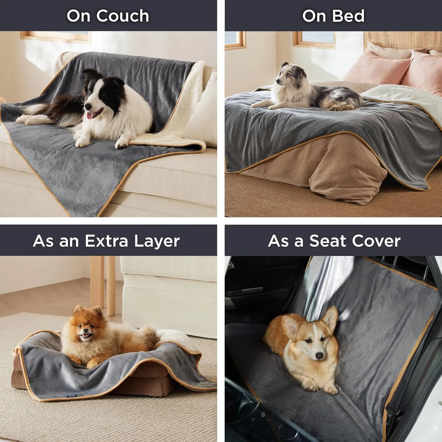 Bedsure Waterproof Dog Blankets for Medium Dogs Washable - Medium Cat Blanket for Couch Protection, Sherpa Fleece Puppy Blanket, Soft Plush Reversible Throw Furniture Protector, 30"X40", Grey