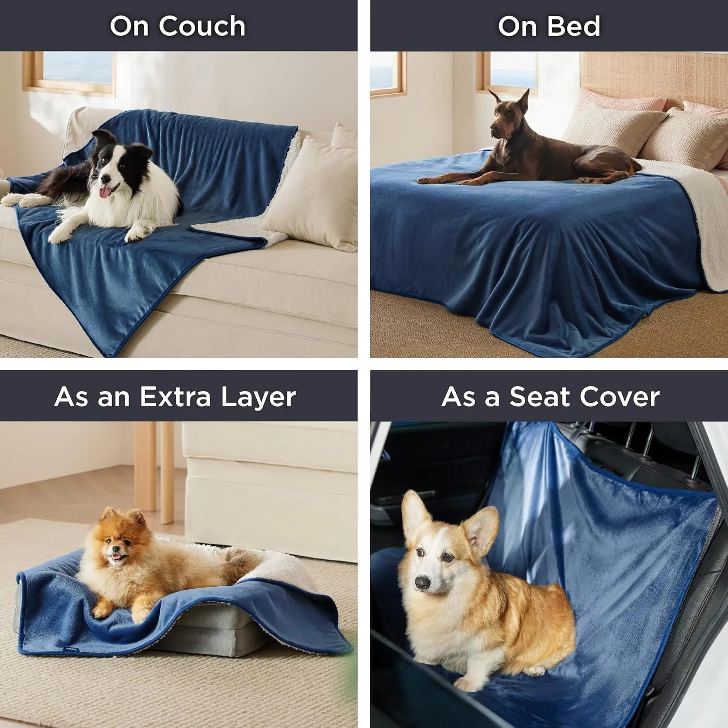 Bedsure Waterproof Dog Blankets for Small Dogs - Small Cat Blanket Washable for Couch Protection, Sherpa Fleece Puppy Blanket, Soft Plush Reversible Throw Furniture Protector, 25"X35", Blue