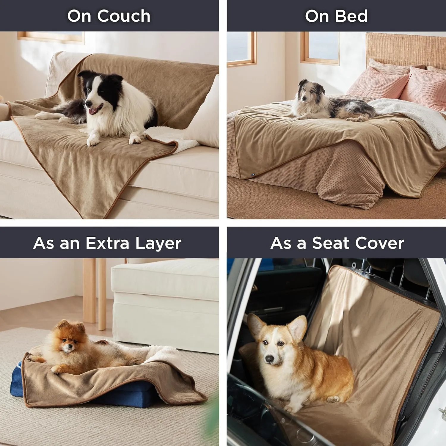 Bedsure Waterproof Dog Blankets for Small Dogs - Small Cat Blanket Washable for Couch Protection, Sherpa Fleece Puppy Blanket, Soft Plush Reversible Throw Furniture Protector, 25"X35", Camel