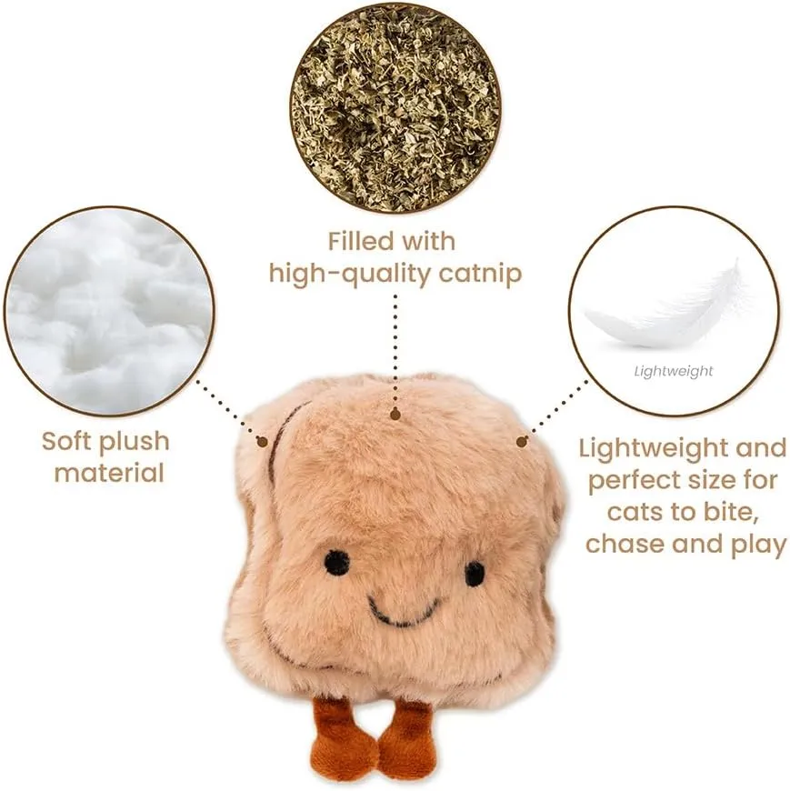 BLUE BAY Plush Interactive Toy with Catnip for Cats and Kittens | Chew, Bite, Boredom Relief (Purr Toast)