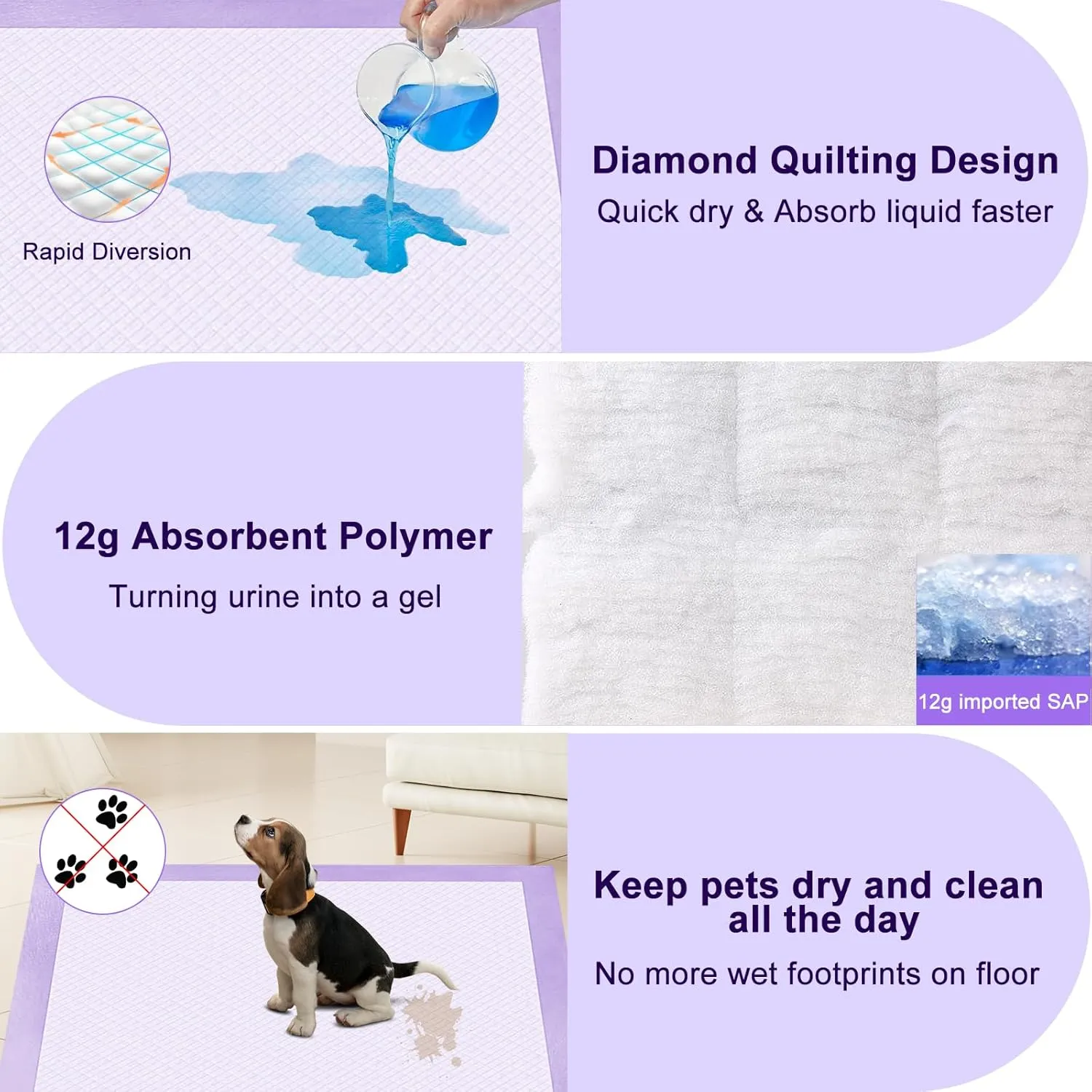 Boscute Lavender Scented Thicken 6 Layers Heavy Absorbent 30"x36" Pet Training Dog Pee Pads, Extra Large Polymer Leak-Proof Quick Dry Puppy Pee Pads, Disposable Pee Pads for Dogs Cats Rabbit 30Counts