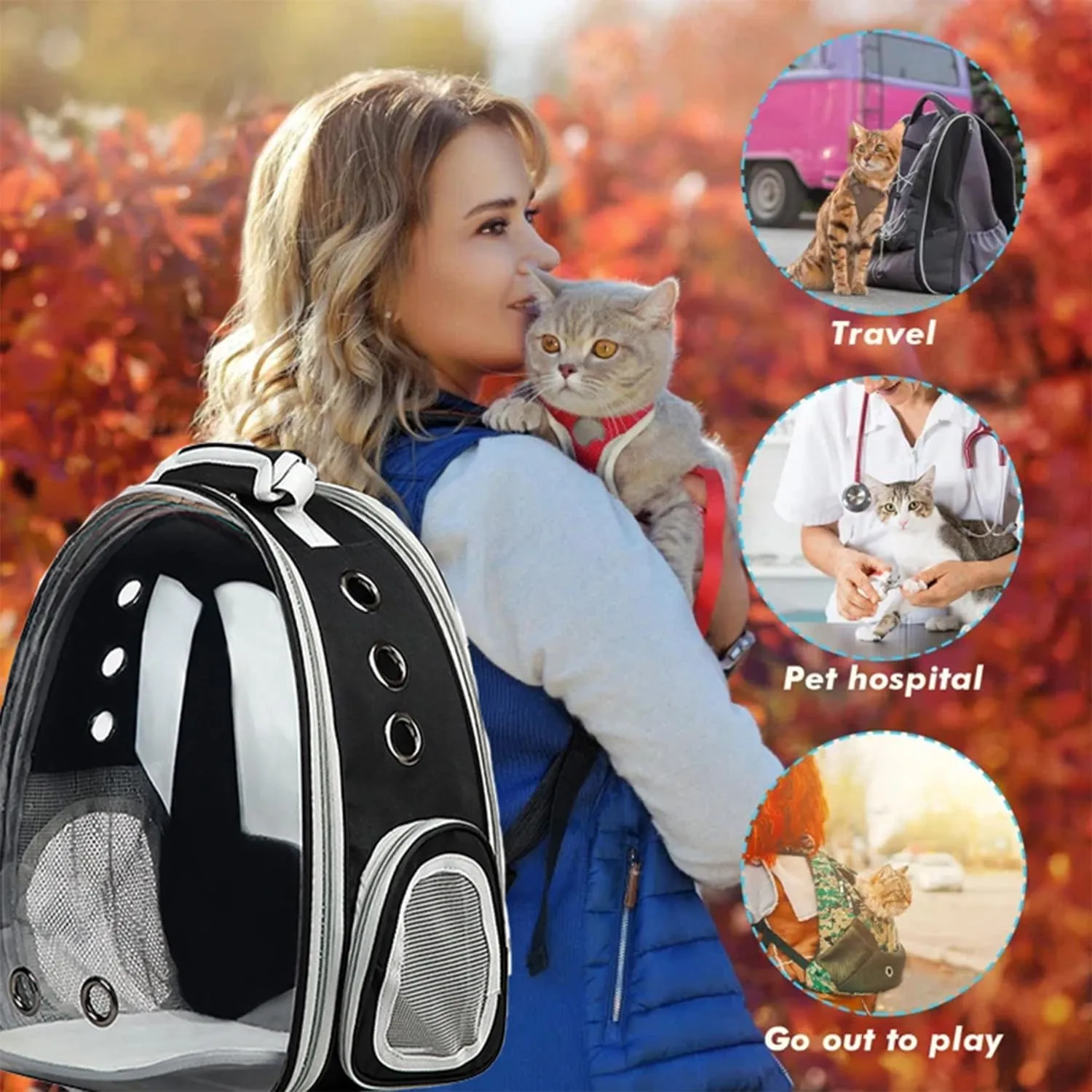 Cat Backpack Carrier, Pet Cat Carrier with Ventilated Design for Carrying Puppy Cats, Pet Carrier Backpack for Traveling/Hiking/Camping/Outdoors Airline Approved Travel Carrier (Black)