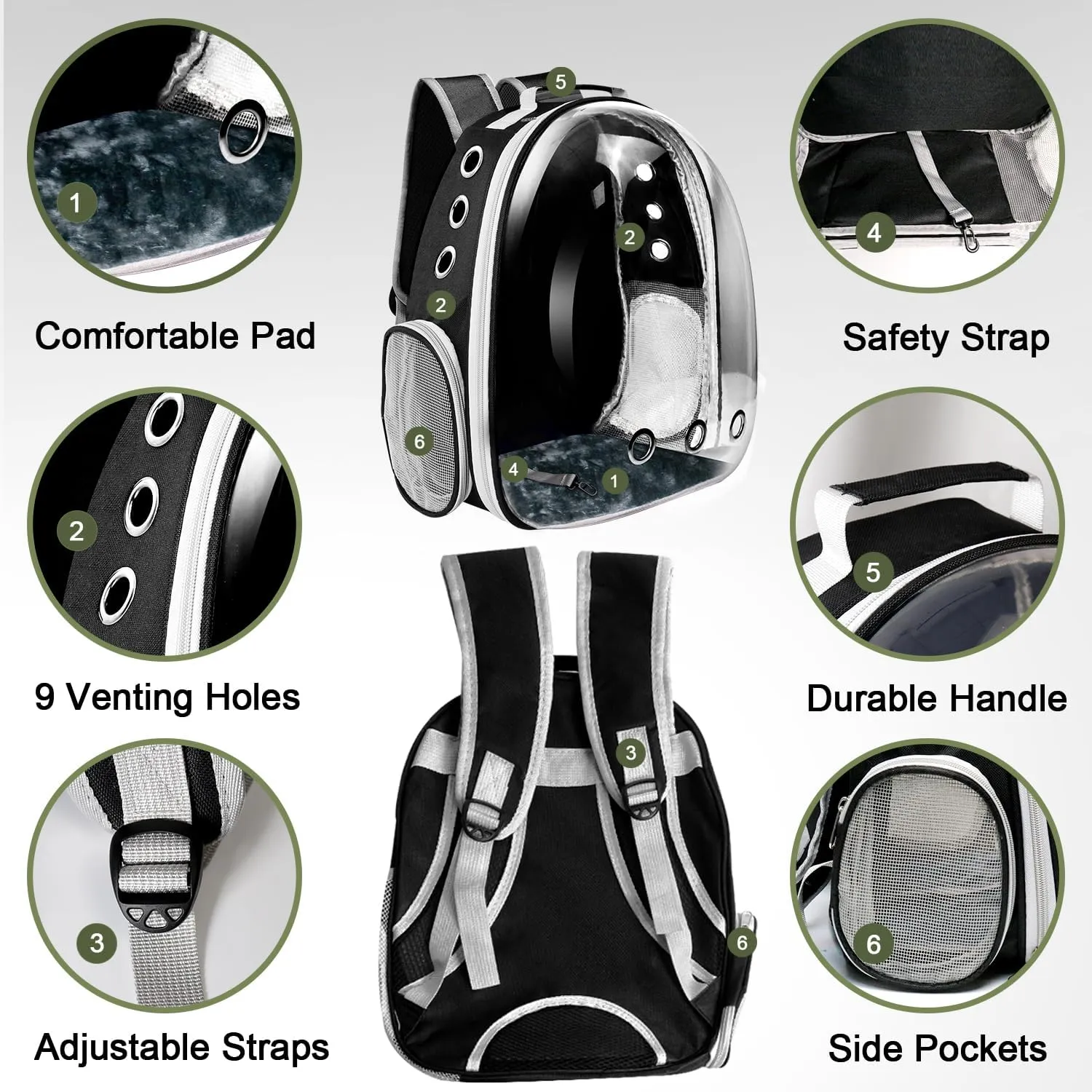 Cat Backpack Carrier, Pet Cat Carrier with Ventilated Design for Carrying Puppy Cats, Pet Carrier Backpack for Traveling/Hiking/Camping/Outdoors Airline Approved Travel Carrier (Black)