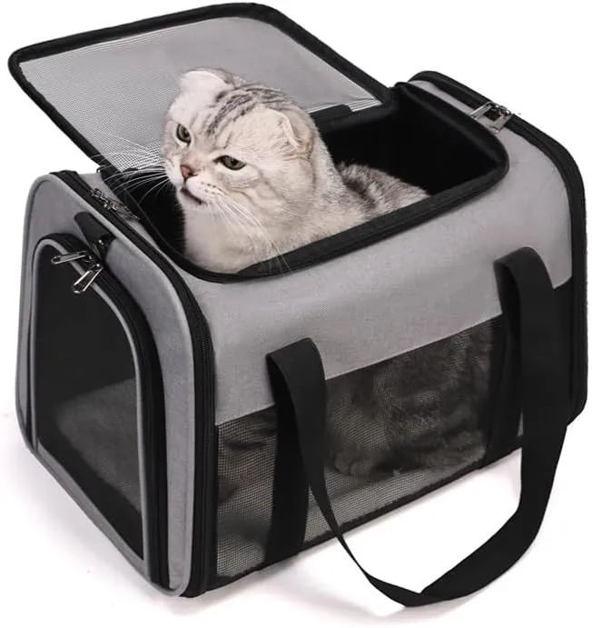 Cat Dog Carrier for Small Medium Pets up to 18 Lbs, Portable Animal Pet Carrier, Airline Approved Carrier, Soft Sided Cat Bag, Collapsible Pet Travel Carrier(17x11x11 Grey)