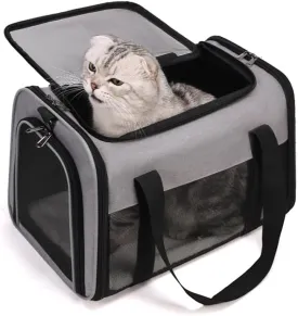 Cat Dog Carrier for Small Medium Pets up to 18 Lbs, Portable Animal Pet Carrier, Airline Approved Carrier, Soft Sided Cat Bag, Collapsible Pet Travel Carrier(17x11x11 Grey)