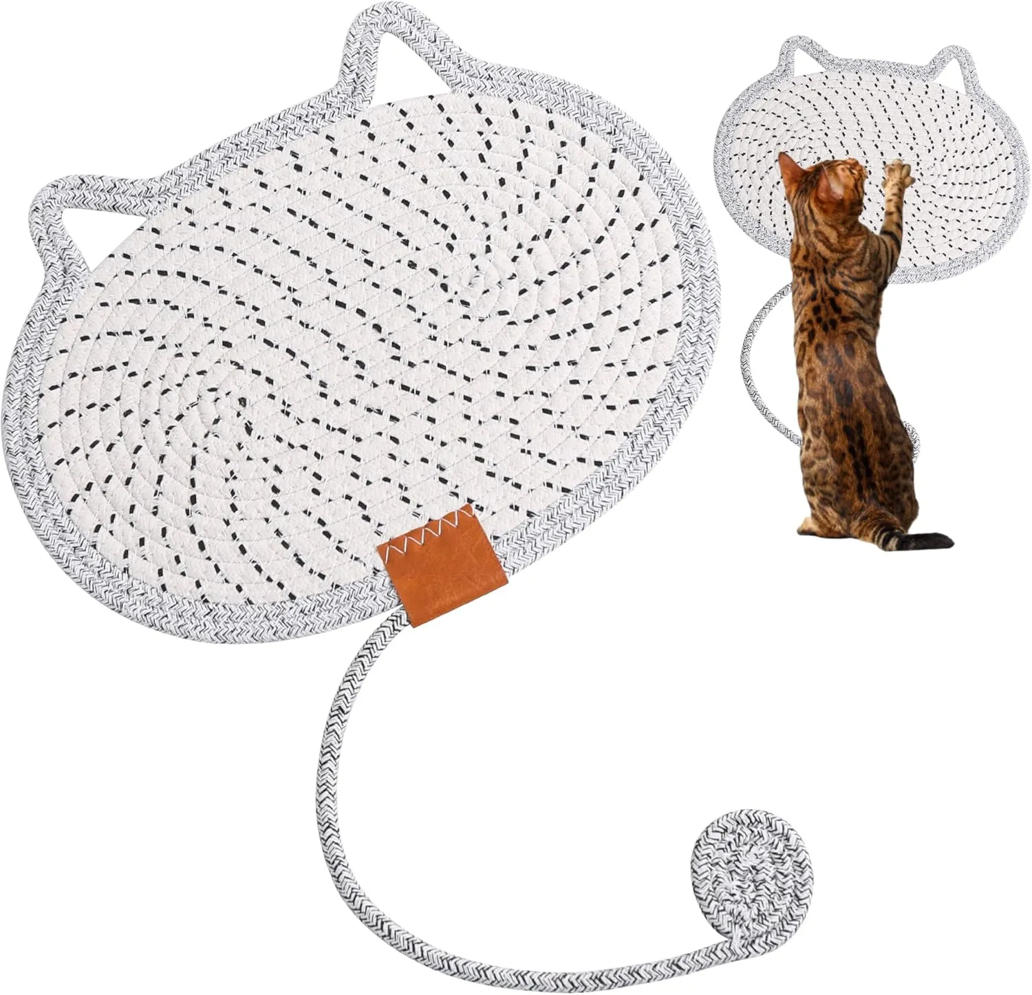 Cat Scratcher Mat Natural Cotton Rope Oval Horizontal Floor Cat Scratch Bed Pad with Ball Toy Protector for Furniture Floor Wall (Grey)