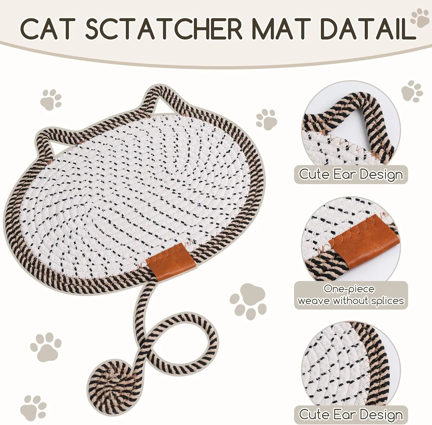 Cat Scratcher Mat Natural Cotton Rope Oval Horizontal Floor Cat Scratch Bed Pad with Ball Toy Protector for Furniture Floor Wall (Grey)