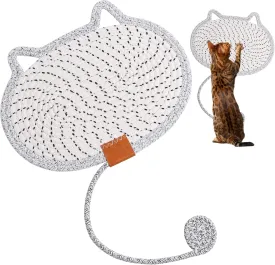 Cat Scratcher Mat Natural Cotton Rope Oval Horizontal Floor Cat Scratch Bed Pad with Ball Toy Protector for Furniture Floor Wall (Grey)