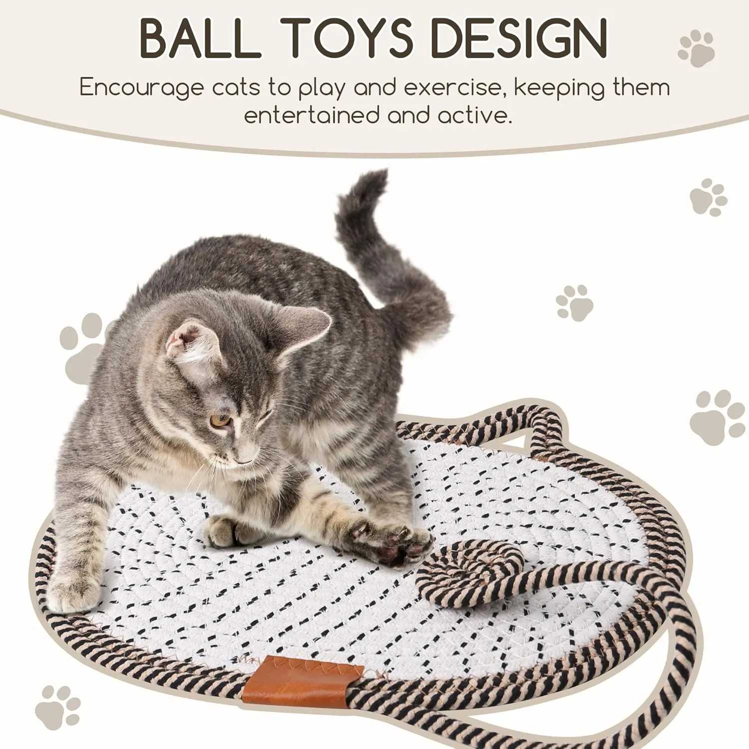 Cat Scratcher Mat Natural Cotton Rope Oval Horizontal Floor Cat Scratch Bed Pad with Ball Toy Protector for Furniture Floor Wall (Grey)