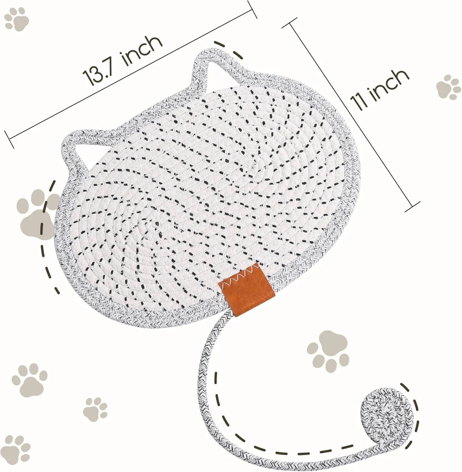 Cat Scratcher Mat Natural Cotton Rope Oval Horizontal Floor Cat Scratch Bed Pad with Ball Toy Protector for Furniture Floor Wall (Grey)