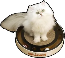 Cat Scratcher with Ball Track - Durable Round Cardboard Scratcher for Cats, Eco-Friendly Interactive Toy with Playable Spinning Ball for Kittens to Senior Cats