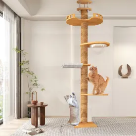 Cat Tree Floor to Ceiling(92"-110") Cat Tower Height Adjustable,Wooden Cat Tree,Floor to Ceiling cat Tree,Space Capsule,Cat Jumping Platform, Sisal Scratching Post,Bed,Interactive Toy