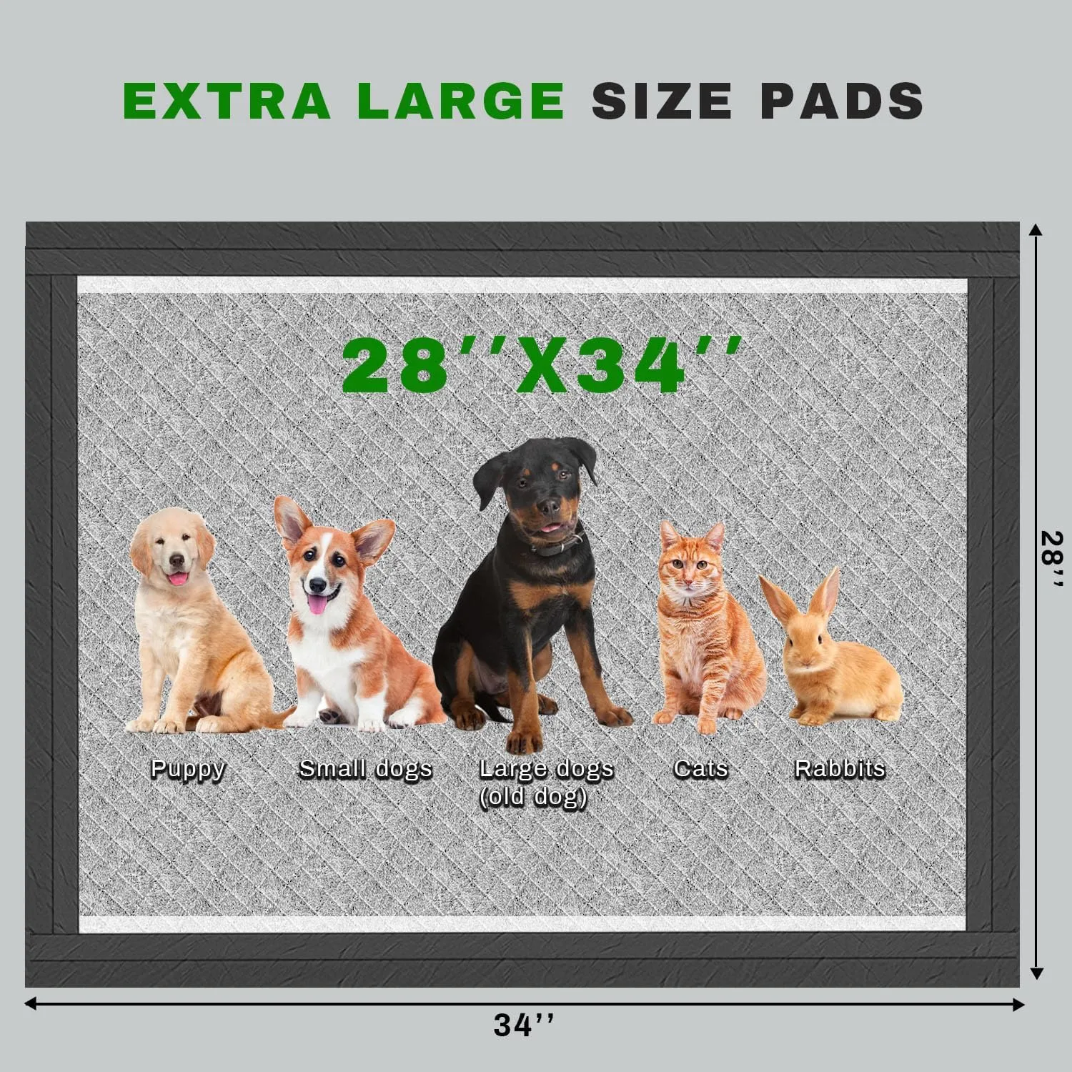 Charcoal Puppy Pads 28x34 Inches Extra Large Dog Pee Pads Odor-Control & Leak-Proof Disposable Pet Training Black New Edge-Wrapping Thicken Potty Pad for Dogs, Cats, Rabbits (100 Pieces)