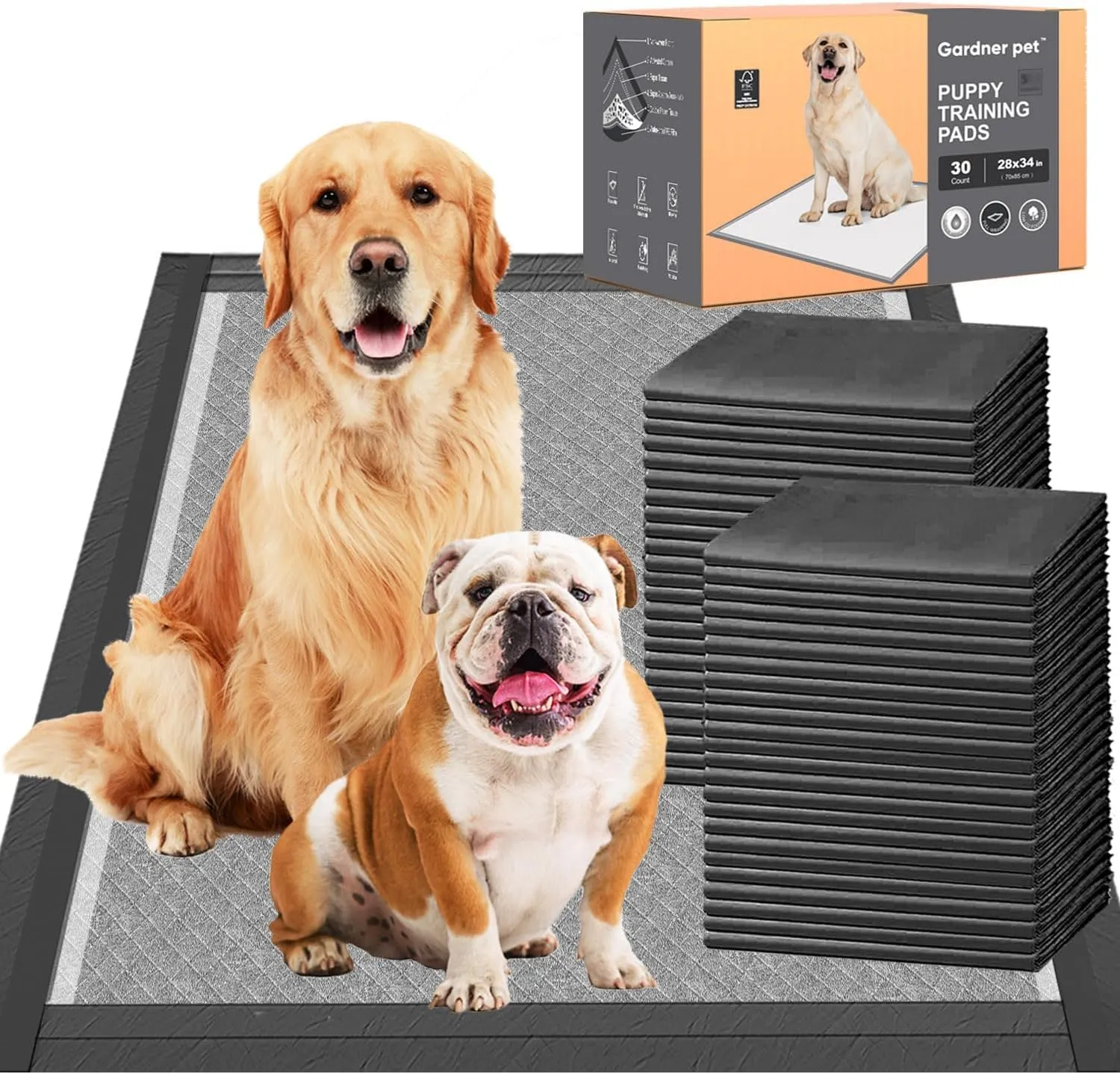 Charcoal Puppy Pads 28x34 Inches Extra Large Dog Pee Pads Odor-Control & Leak-Proof Disposable Pet Training Black New Edge-Wrapping Thicken Potty Pad for Dogs, Cats, Rabbits (100 Pieces)