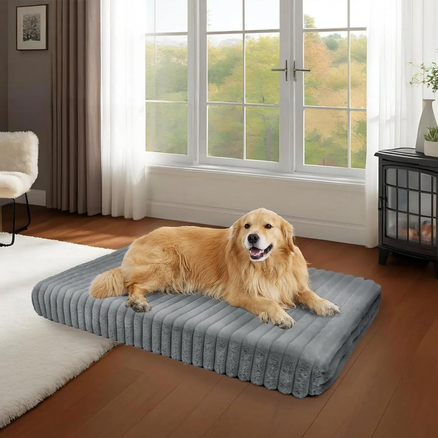 Chicute Waterproof Orthopedic XL Dog Bed, Egg Foam Supportive Dog Crate Beds with Washable Cover, Corduroy Fleece Super Soft Pet Bed Furniture for Indoors (41" x 27", Grey)