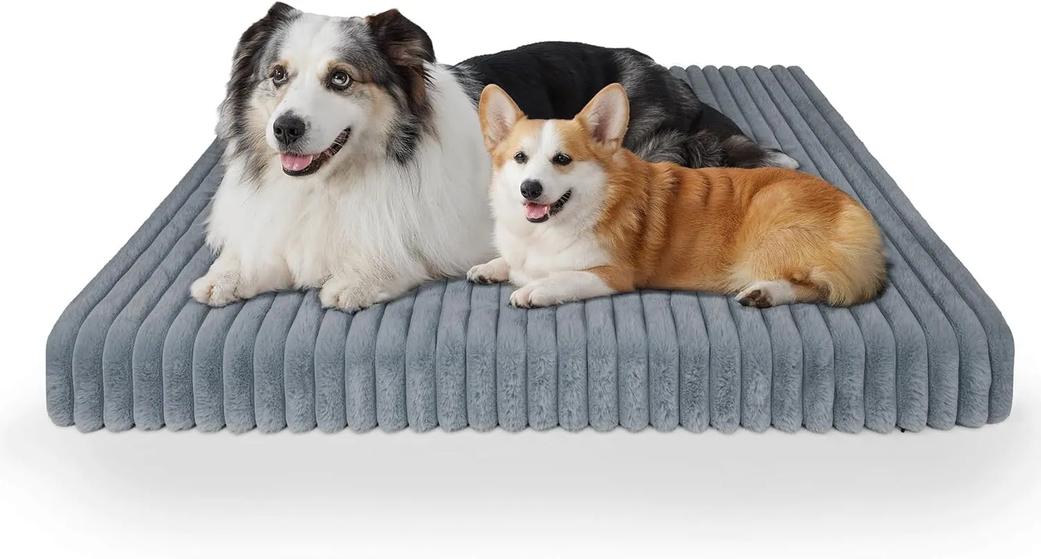 Chicute Waterproof Orthopedic XL Dog Bed, Egg Foam Supportive Dog Crate Beds with Washable Cover, Corduroy Fleece Super Soft Pet Bed Furniture for Indoors (41" x 27", Grey)