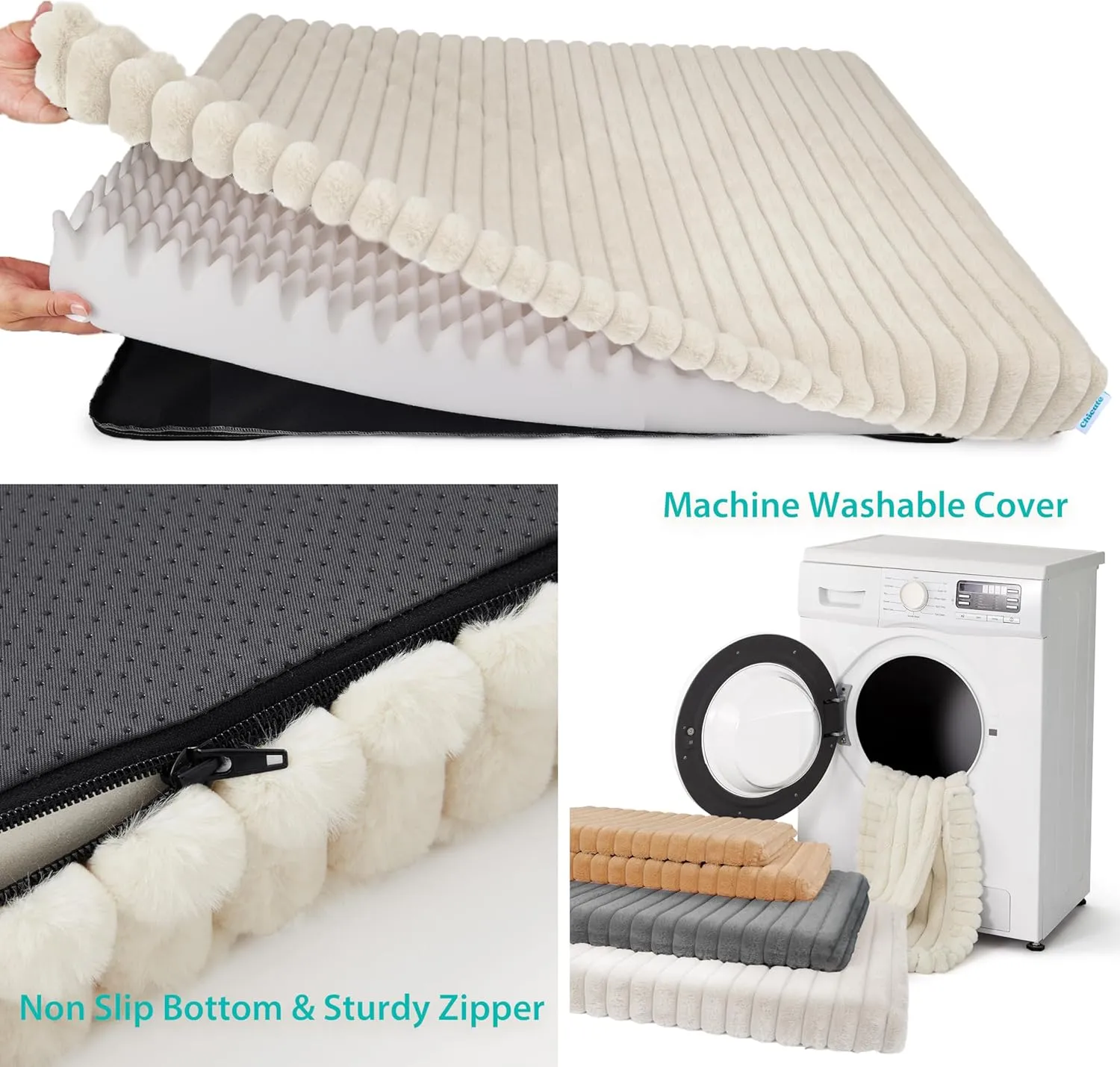 Chicute Waterproof Orthopedic XL Dog Bed, Egg Foam Supportive Dog Crate Beds with Washable Cover, Corduroy Fleece Super Soft Pet Bed Furniture for Indoors (41" x 27", Grey)