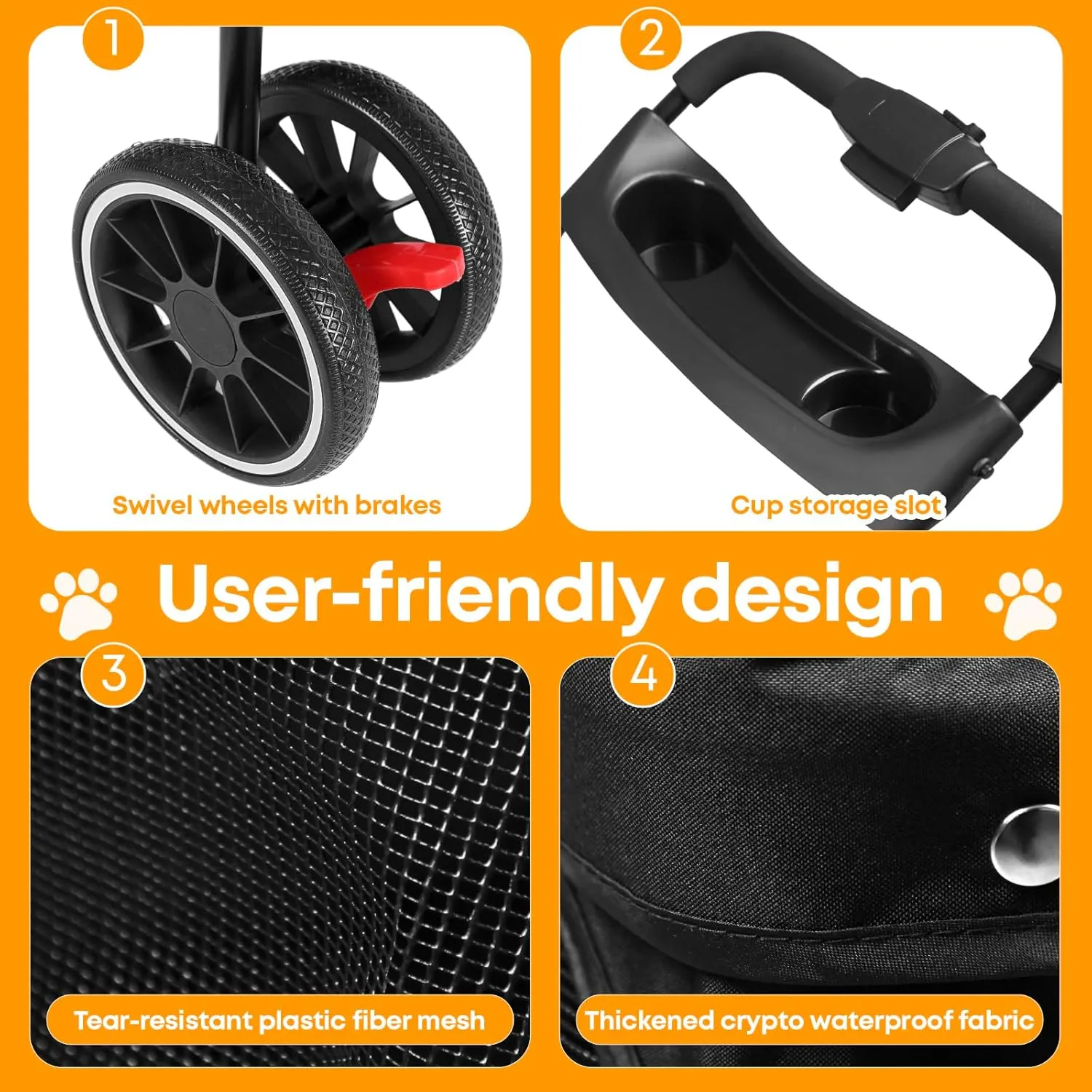 CHIHUAHUA 2-in-1 Foldable Pet Stroller with Canopy,3 Wheels Pet Strolling Cart for Small/Medium Dogs and Cats with Removable Carrier, Breathable Mesh,Cup Holders, Easy Assembly,Black
