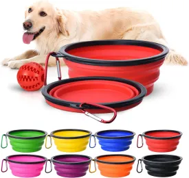 Collapsible dog bowls, 350 ml | Red Travel Bowls | 2 Pack Portable Water Fountain for Dogs, Cats and Pets with 2 Carabiners | and toy ball for dogs and cats | BPA free