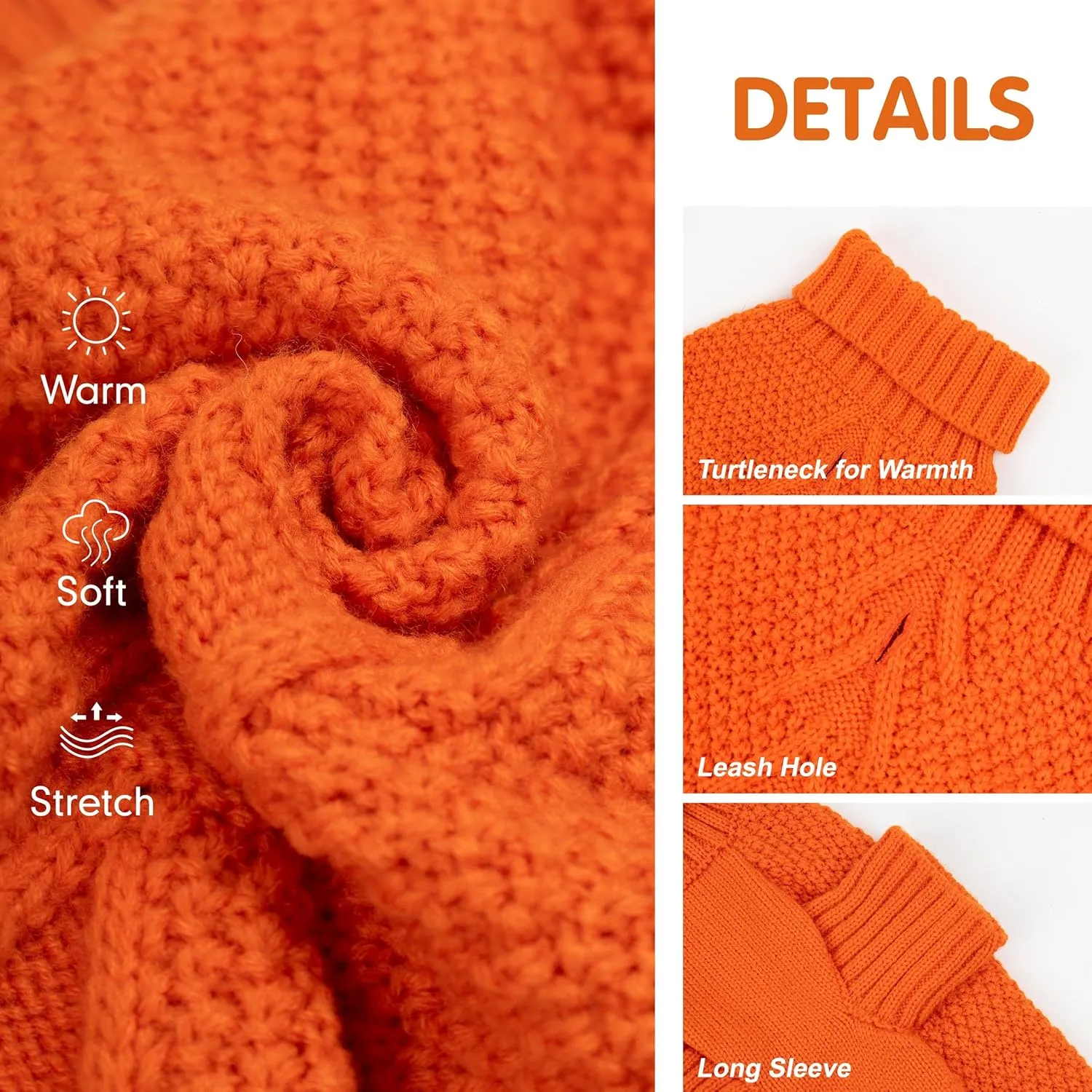 cyeollo Dog Sweater Pullover Turtleneck for Dogs, Classic Knitwear Fall Winter Cold Weather Dog Clothes Warm Pet Apparel Small Medium Large Dog Sweaters, Orange S