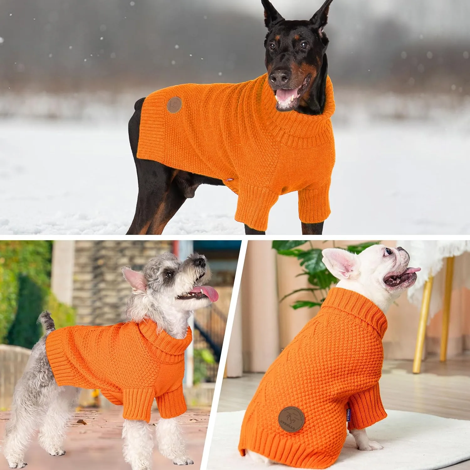 cyeollo Dog Sweater Pullover Turtleneck for Dogs, Classic Knitwear Fall Winter Cold Weather Dog Clothes Warm Pet Apparel Small Medium Large Dog Sweaters, Orange S