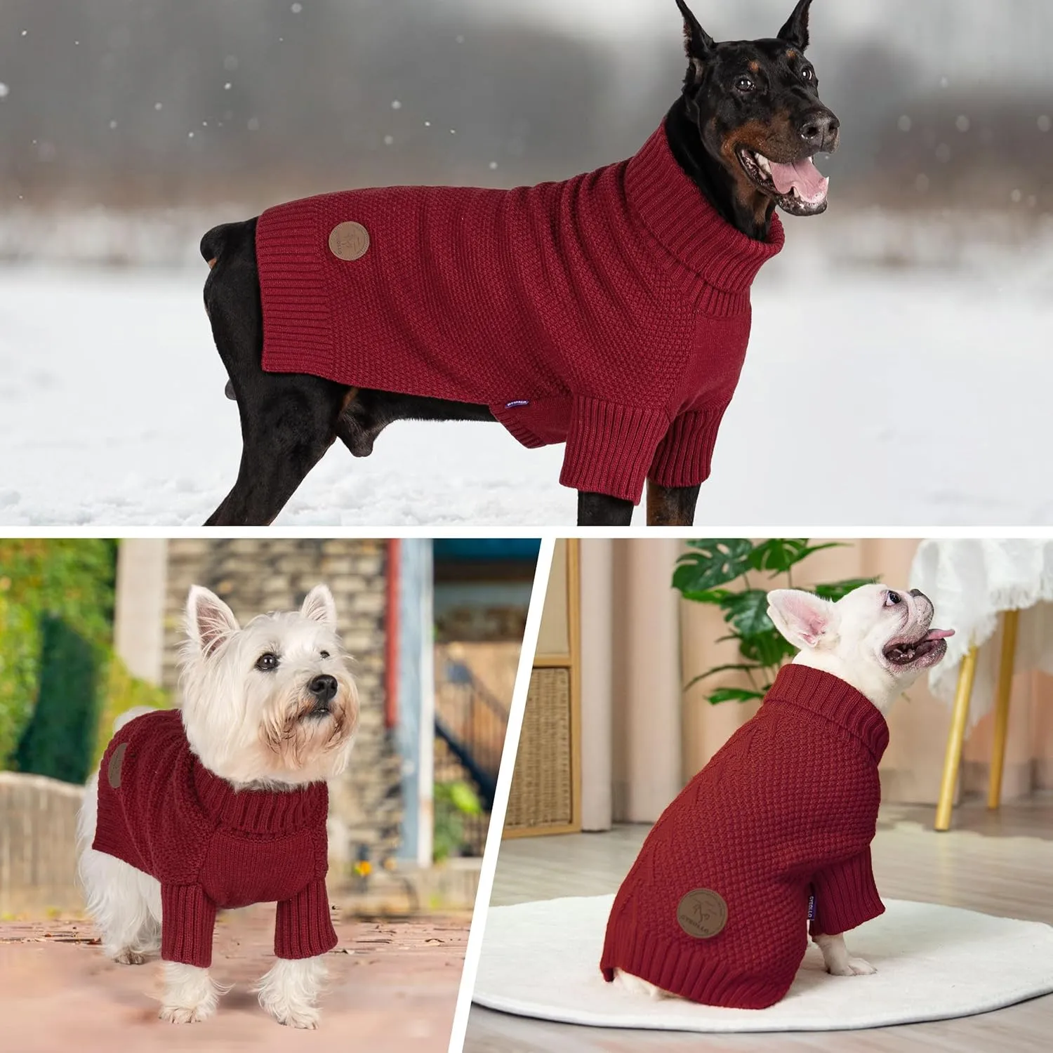 cyeollo Dog Sweater Pullover Turtleneck for Dogs Girl, Classic Knitwear Fall Winter Cold Weather Dog Clothes Warm Pet Apparel Small Medium Large Dog Sweaters, Burgundy M