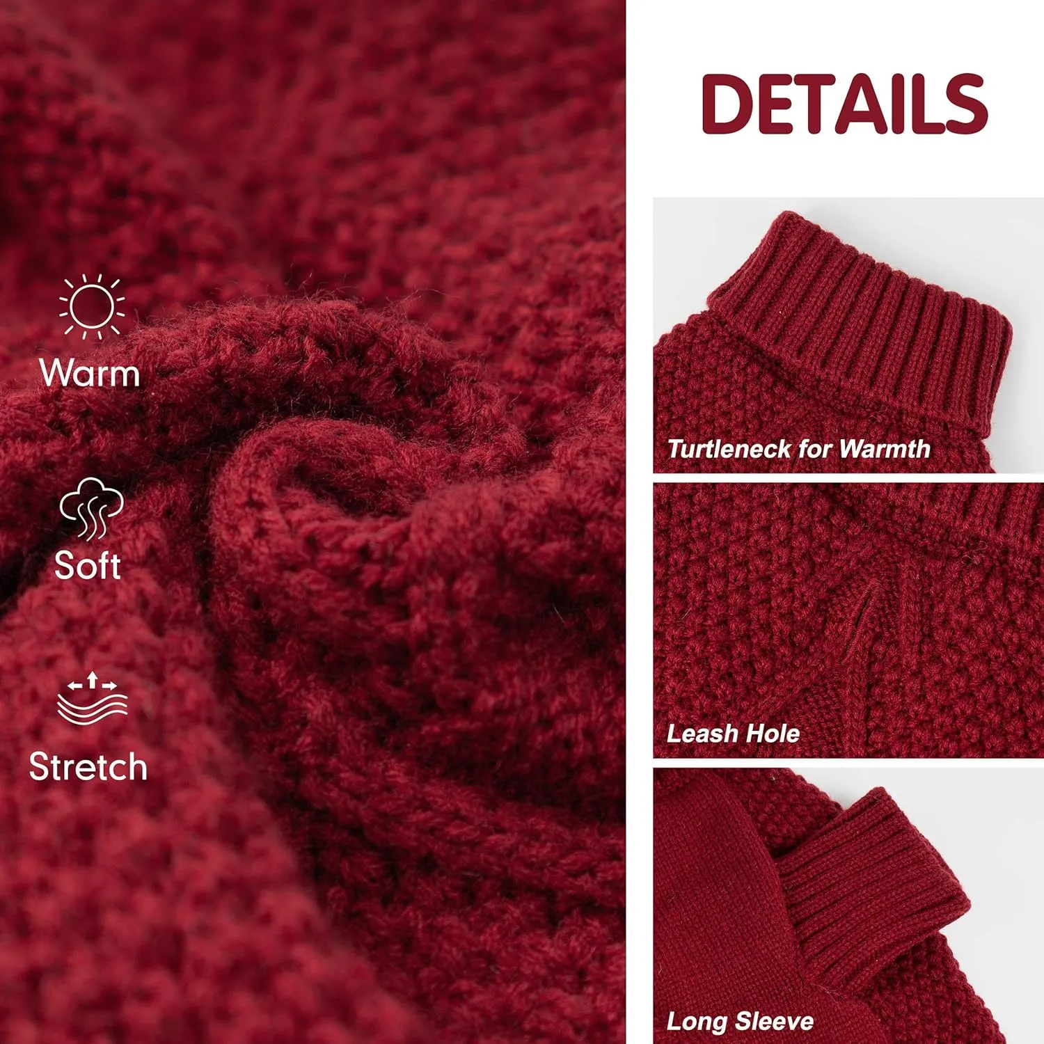cyeollo Dog Sweater Pullover Turtleneck for Dogs Girl, Classic Knitwear Fall Winter Cold Weather Dog Clothes Warm Pet Apparel Small Medium Large Dog Sweaters, Burgundy M