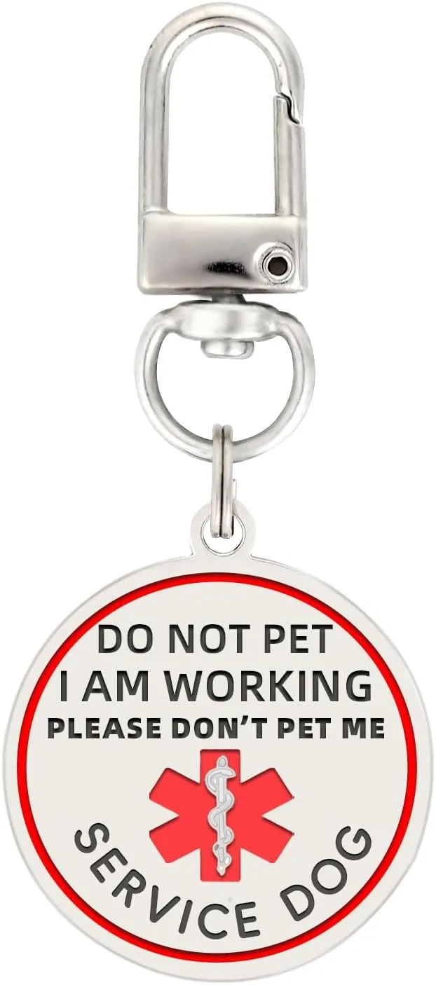 Do Not Pet Service Dog ID Tag, Double Side Engraved Easily Attach to Dog Collar, Harness or Vest (Medium-1.18 inch)