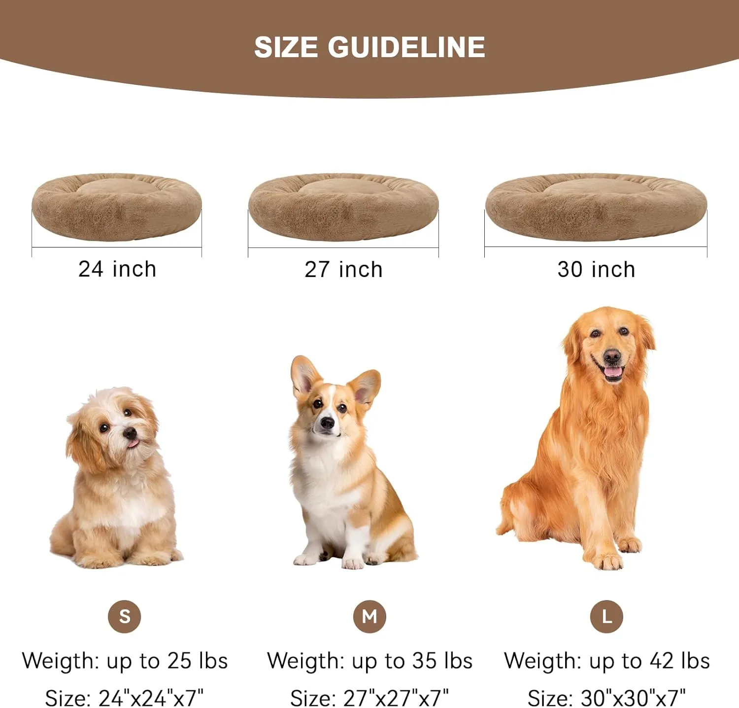 Dog Bed for Large Dogs, 30 inch Calming Dogs & Cat Bed, Washable Round Cozy Soft Pet Bed for Puppy and Kitten with Slip-Resistant Bottom, Fluffy Plush Faux Fur Donut Cuddler Dog Bed