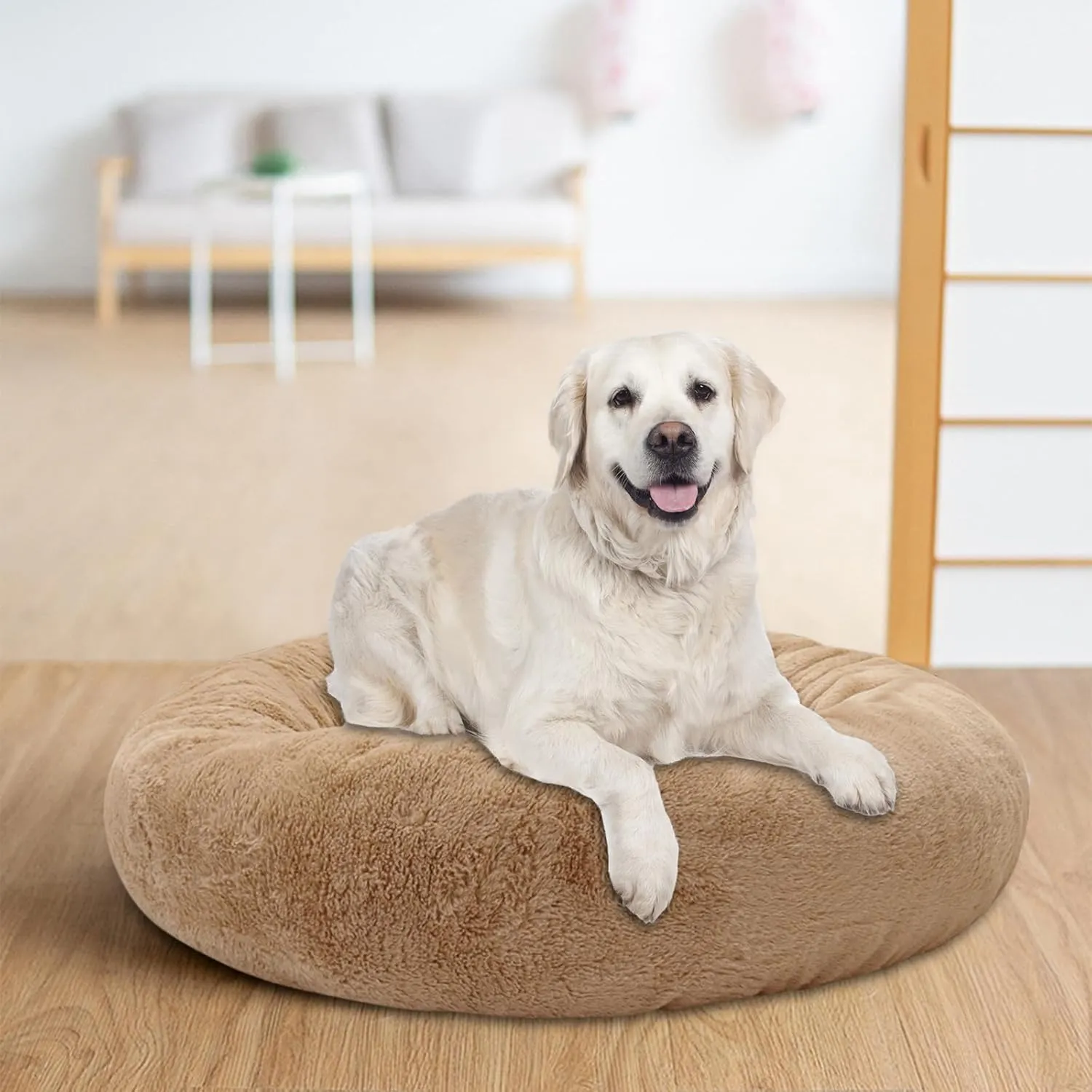 Dog Bed for Large Dogs, 30 inch Calming Dogs & Cat Bed, Washable Round Cozy Soft Pet Bed for Puppy and Kitten with Slip-Resistant Bottom, Fluffy Plush Faux Fur Donut Cuddler Dog Bed