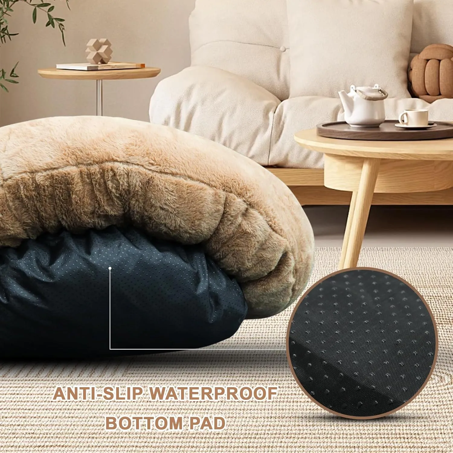 Dog Bed for Large Dogs, 30 inch Calming Dogs & Cat Bed, Washable Round Cozy Soft Pet Bed for Puppy and Kitten with Slip-Resistant Bottom, Fluffy Plush Faux Fur Donut Cuddler Dog Bed