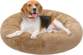 Dog Bed for Large Dogs, 30 inch Calming Dogs & Cat Bed, Washable Round Cozy Soft Pet Bed for Puppy and Kitten with Slip-Resistant Bottom, Fluffy Plush Faux Fur Donut Cuddler Dog Bed