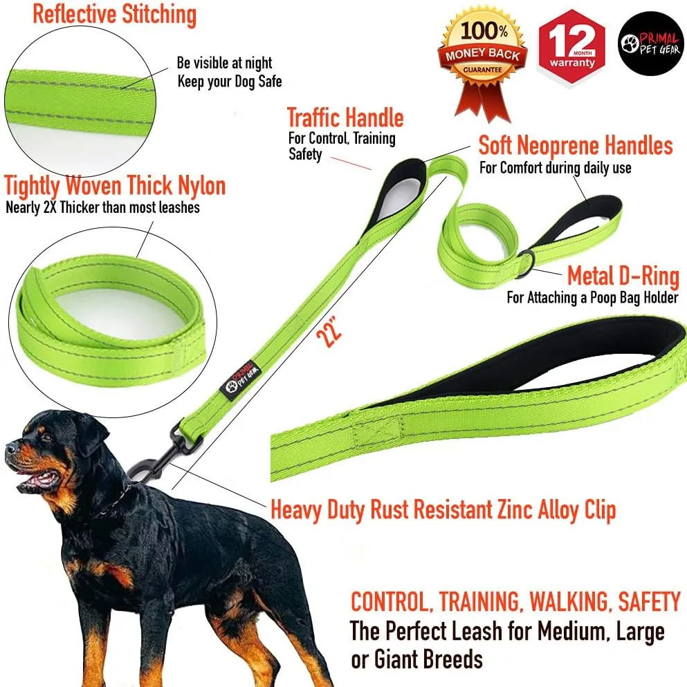 Dog Leash 6ft Long,Traffic Padded Two Handle,Heavy Duty,Reflective Double Handles Lead for Control Safety Training,Leashes for Large Dogs or Medium Dogs,Dual Handles Leads(Green)