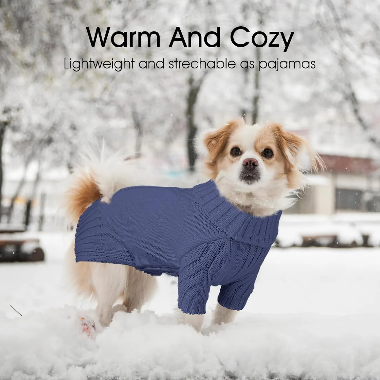 Dog Sweaters for Small Medium Large Dogs Girl, Classic Turtleneck Pet Sweater for Dogs, Thermal Doggy Winter Coat, Warm Dog Shirt Outfits, Double Knitting Collar for Outdoor Playing (Gray Blue, S)
