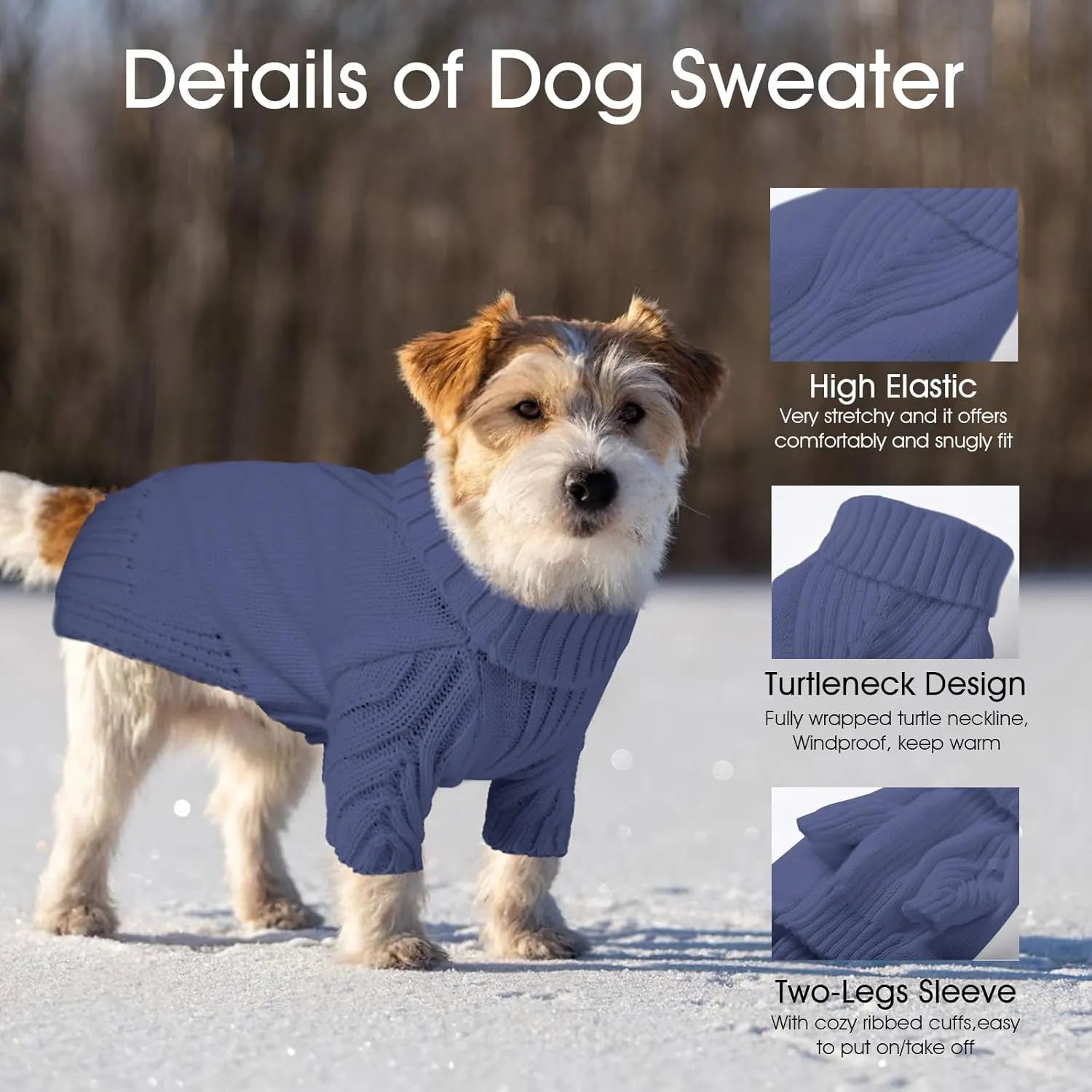 Dog Sweaters for Small Medium Large Dogs Girl, Classic Turtleneck Pet Sweater for Dogs, Thermal Doggy Winter Coat, Warm Dog Shirt Outfits, Double Knitting Collar for Outdoor Playing (Gray Blue, S)