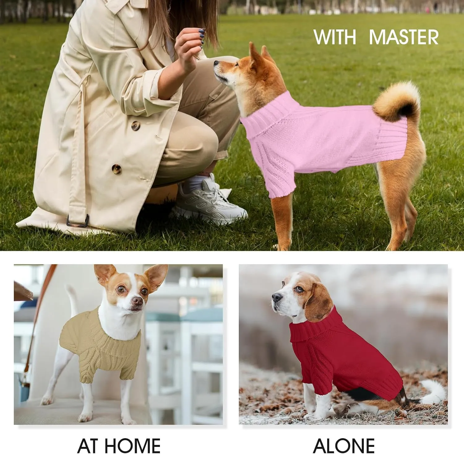 Dog Sweaters for Small Medium Large Dogs Girl, Classic Turtleneck Pet Sweater for Dogs, Thermal Doggy Winter Coat, Warm Dog Shirt Outfits, Double Knitting Collar for Outdoor Playing (Gray Blue, S)
