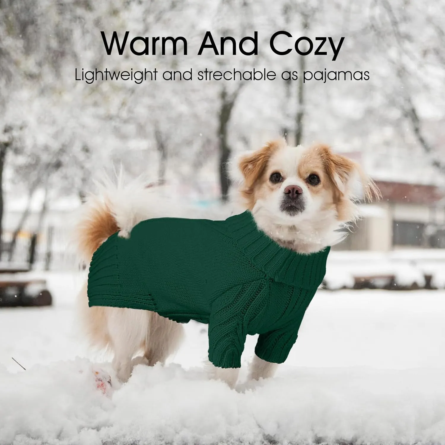 Dog Sweaters for Small Medium Large Dogs Girl, Classic Turtleneck Pet Sweater for Dogs, Thermal Doggy Winter Coat, Warm Dog Shirt Outfits, Double Knitting Collar for Outdoor Playing (S, Dark Green)