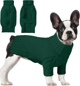 Dog Sweaters for Small Medium Large Dogs Girl, Classic Turtleneck Pet Sweater for Dogs, Thermal Doggy Winter Coat, Warm Dog Shirt Outfits, Double Knitting Collar for Outdoor Playing (S, Dark Green)