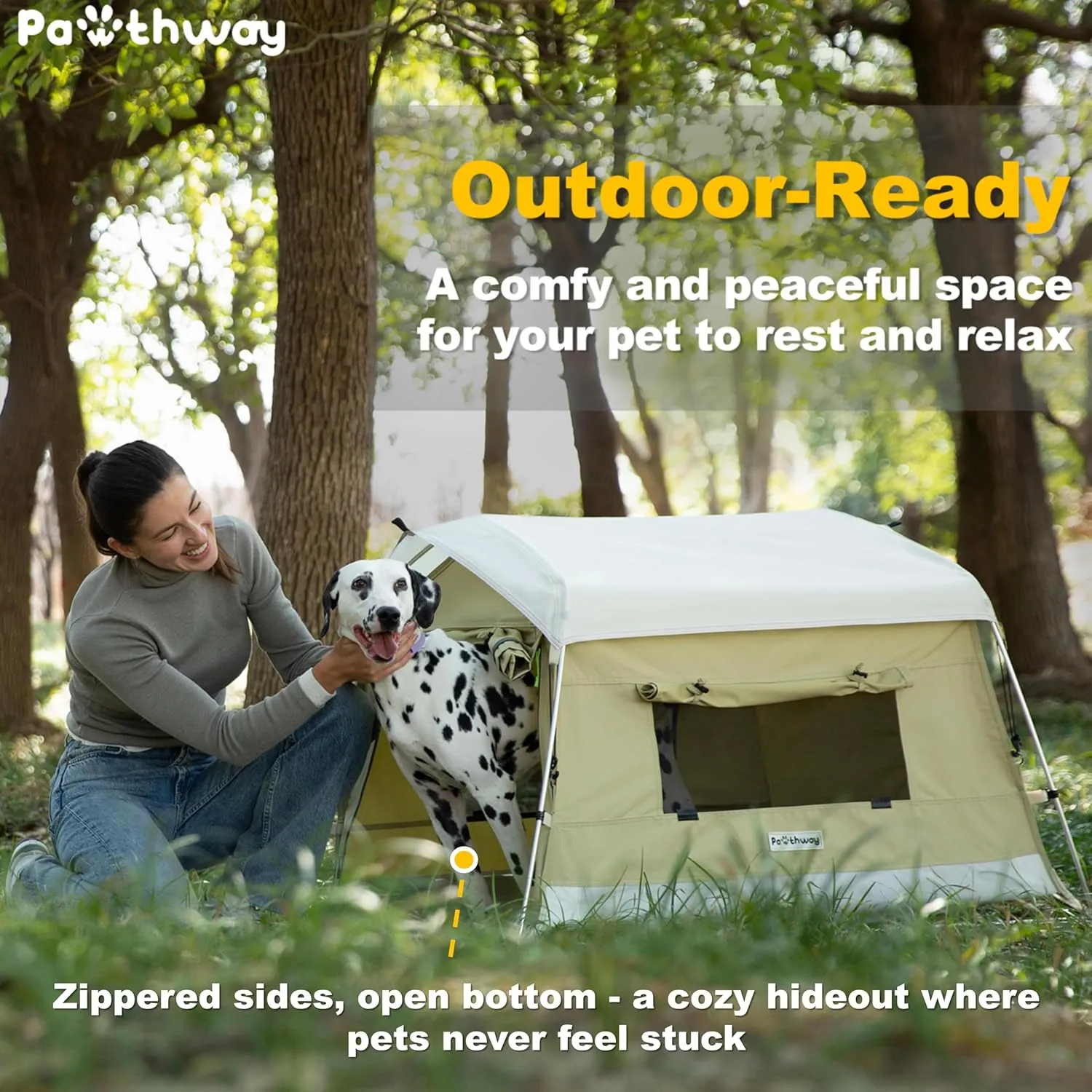 Dog Tent Cotton Fabric, Aluminum Poles and Camping Mat, Outdoor Weatherproof, Dog House Outdoor, Breathable with 2 Side Windows, Portable and Collapsible (Green, Large)