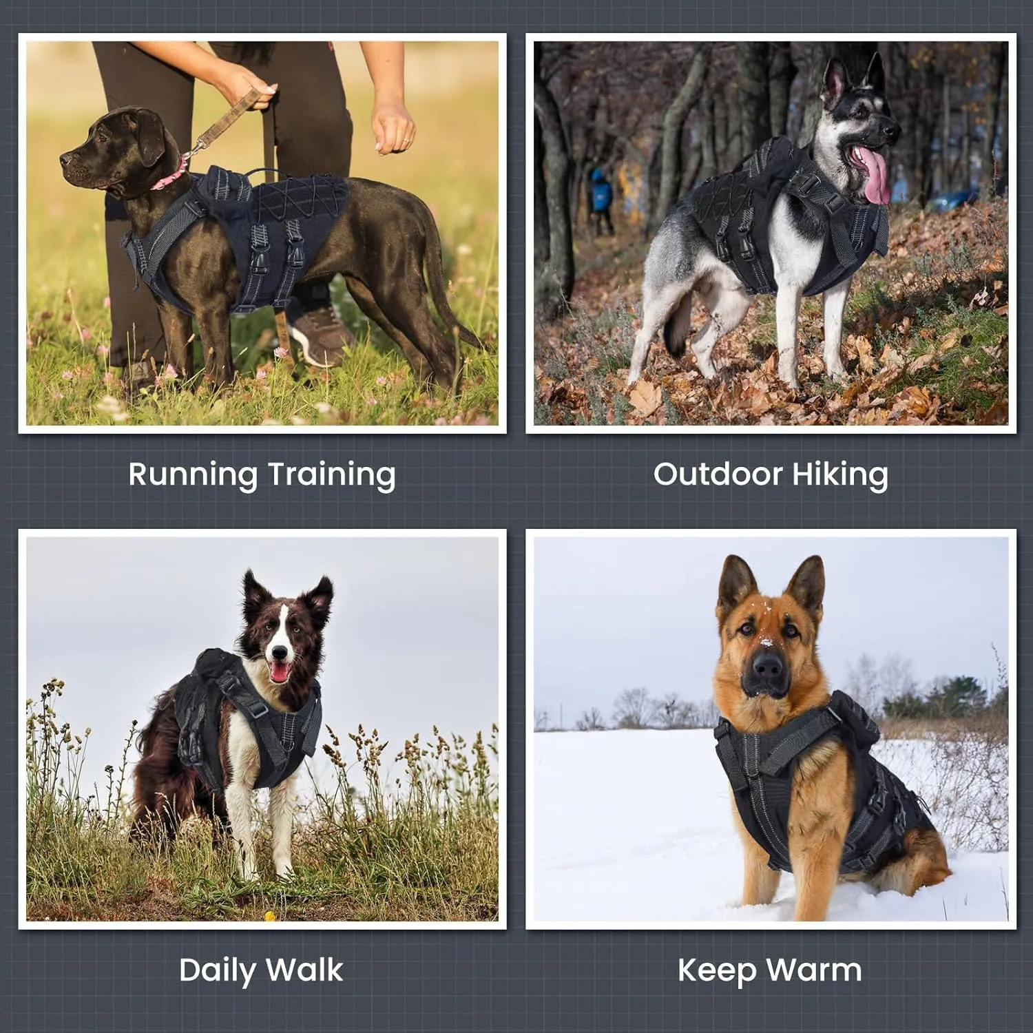 DORA BRIDAL Tactical Dog Harness with Handle for Small Medium and Large Dogs, Dog Winter Coat with Harness, 6X Buckle, Reflective Adjustable Military Service Dog Harness with Pouches, Black, XXXL