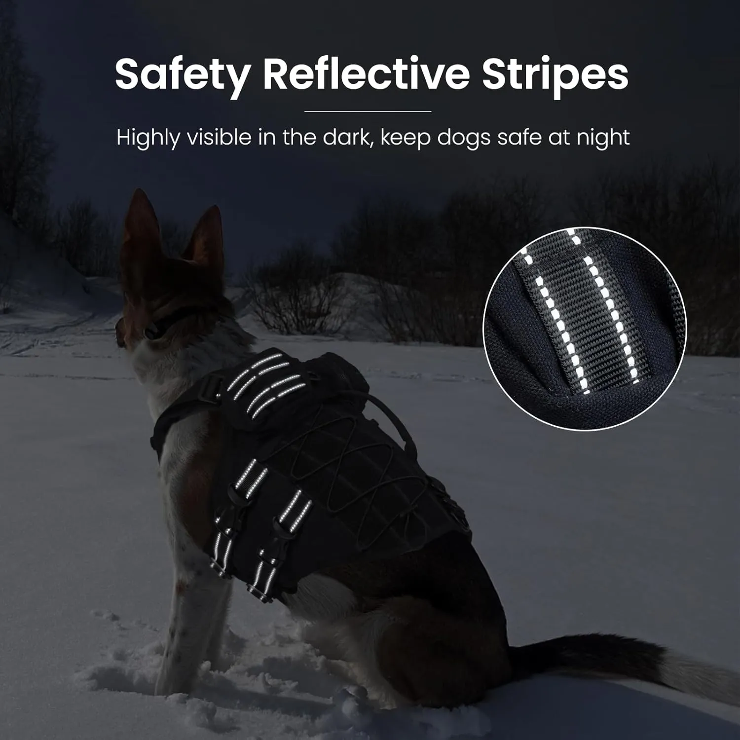 DORA BRIDAL Tactical Dog Harness with Handle for Small Medium and Large Dogs, Dog Winter Coat with Harness, 6X Buckle, Reflective Adjustable Military Service Dog Harness with Pouches, Black, XXXL