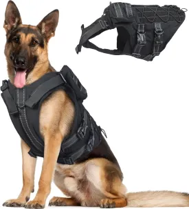 DORA BRIDAL Tactical Dog Harness with Handle for Small Medium and Large Dogs, Dog Winter Coat with Harness, 6X Buckle, Reflective Adjustable Military Service Dog Harness with Pouches, Black, XXXL
