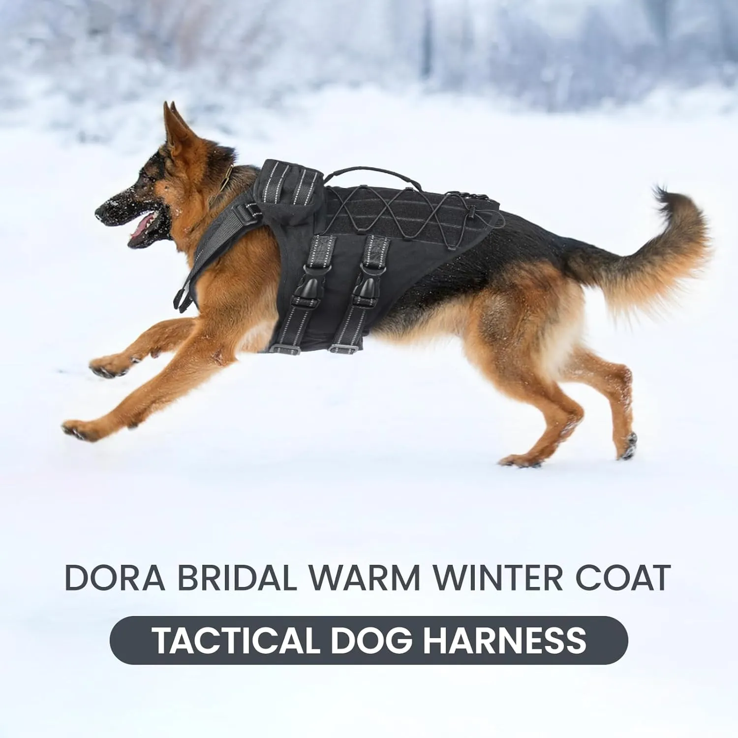 DORA BRIDAL Tactical Dog Harness with Handle for Small Medium and Large Dogs, Dog Winter Coat with Harness, 6X Buckle, Reflective Adjustable Military Service Dog Harness with Pouches, Black, XXXL
